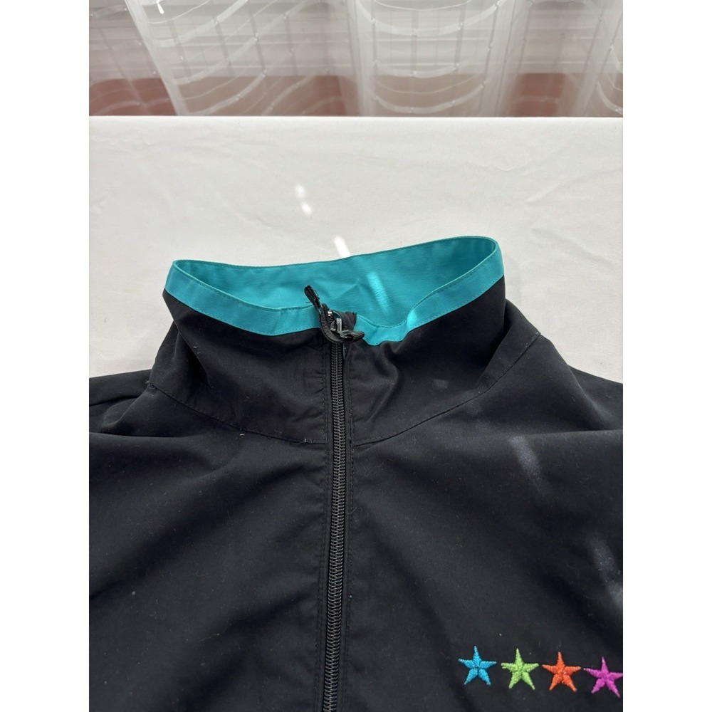 Vtg Catalina Jacket Womens Large Black Teal Full Zip Windbreaker Bomber - Picture 6 of 9